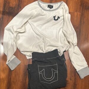 True Religion White and Gray Long Sleeve Top